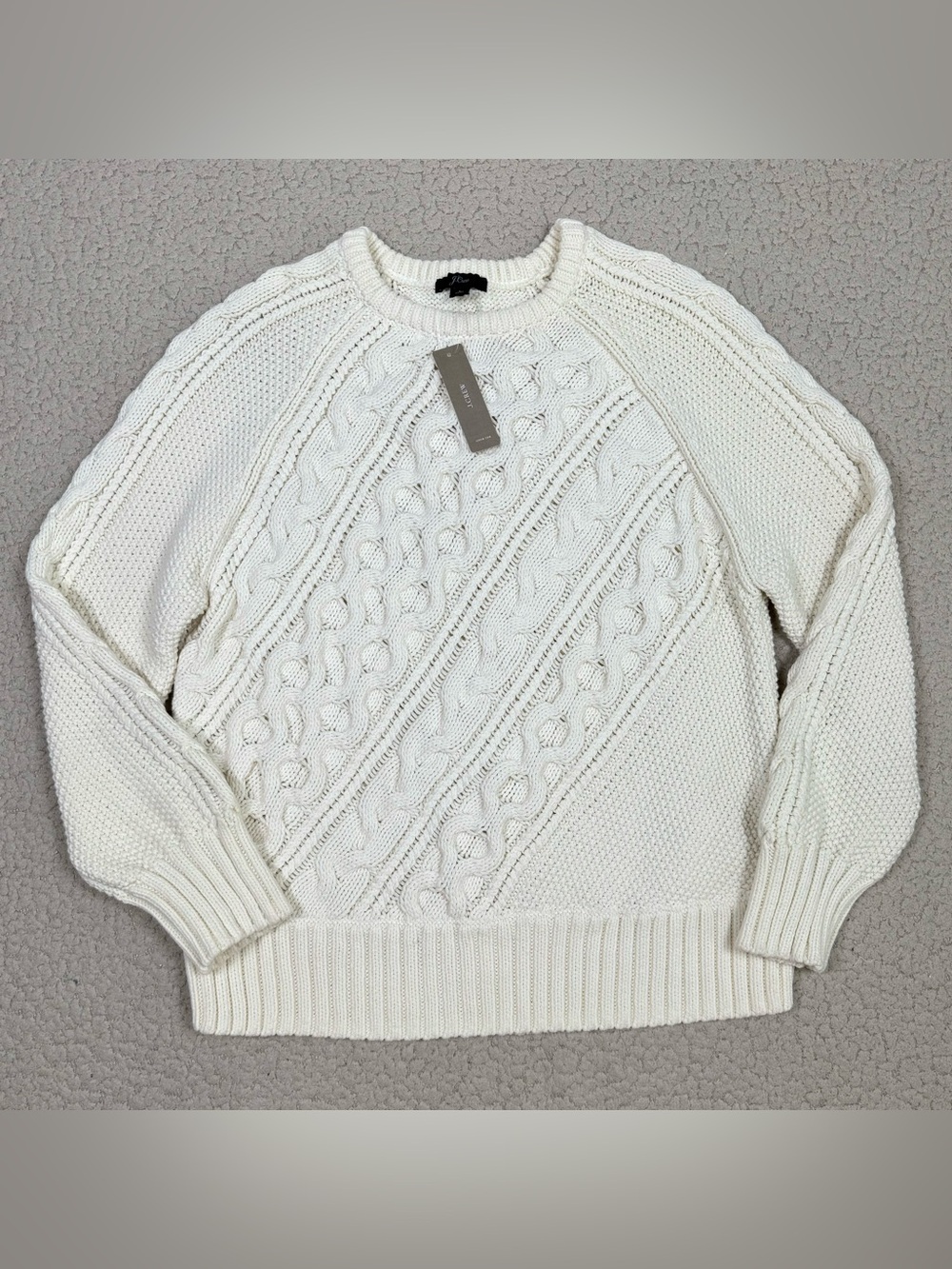 J. Crew Diagonal Cable Knit Crewneck Cotton Blend Sweater